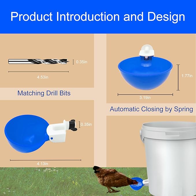 8 Pack Automatic Chicken Waterer, Blue Chicken Water Feeder Cups Suitable for Various Poultry, Cup Body Deepened Double Rubber Ring No Leakage, with Mounting Hole Opener