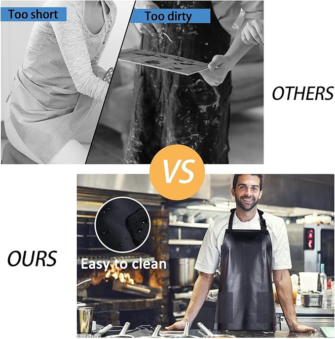 Homsolver Waterproof Rubber Vinyl Apron for Unisex Adult, Adjustable, Lightweight, Chemical Resistant Extra Long Work Apron