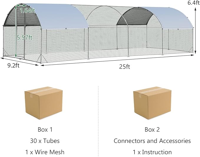 Giantex 25ft Metal Chicken Coop, Galvanized Walk-in Chicken Run with Waterproof Cover, Dome Shaped Poultry Cage Hen Run House Rabbits Habitat Cage for Backyard Farm Outdoor (25 x 9.2 ft, Dome)