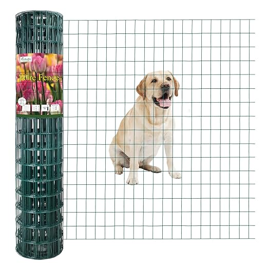 Green PVC Coated Welded Wire Fence 48 Inch x 50 Foot, 2 Inch x 3 Inch 16GA, Garden Border Fencing Roll Vinyl Coating Metal Wire Mesh for Yard Vegetable Plant Protection Poultry Netting