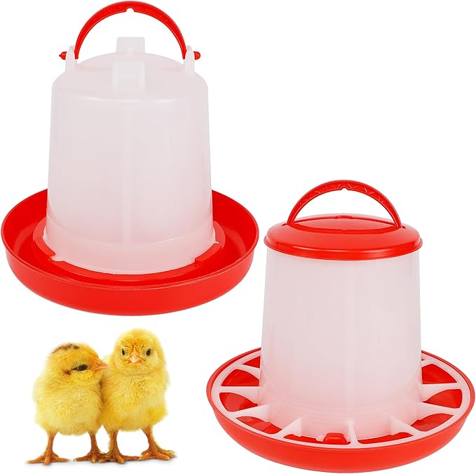 winemana Chick Feeder and Waterer Set – 1 LB + 1 L Hanging Plastic Containers for Outdoor Baby Chicks Small Poultry Drinkers Feeders