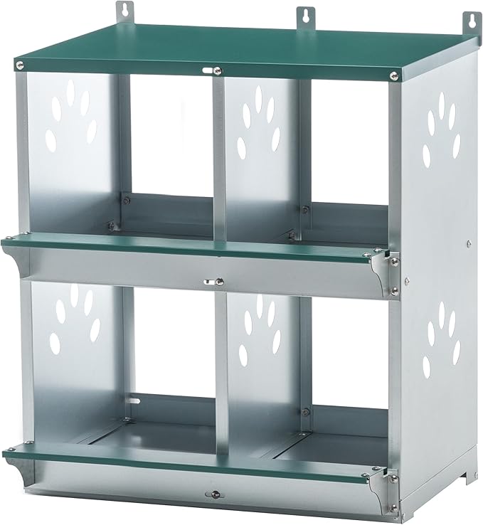 Chicken Nesting Box, 4 Compartment Wall Mount Metal Chickens Laying Boxes for Hens, Ducks, Roll-Out Egg Collection for Chicken Coop, Backyard, Farms, Green