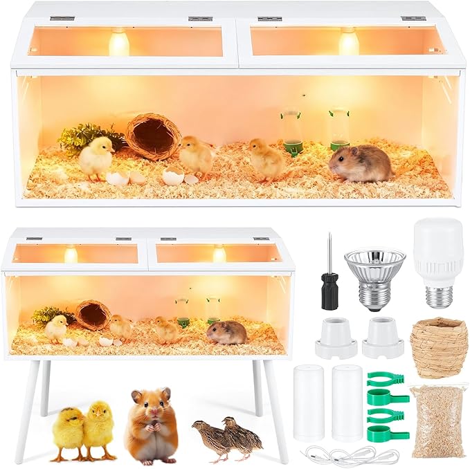 40 x 16 x 16 in Brooder Box for Chicken Quails Stand Sliding Door, Bulb Set and Feeder, Indoor Chicks Coop Brooder Box Kit, for Ducks, Hamsters, Lizards, Mice, Rat (Table Legs, White)
