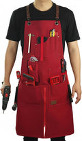 Woodworking Apron, Tool Apron, Canvas, Multiple Pockets, Adjustable Zipper, Metal Ring, Tape Measure Clip, Plus Size, Red