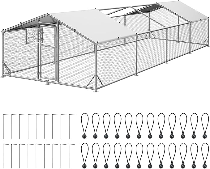 26x10FT Extra Large Metal Chicken Coop, Functional Split Door Chicken Coop Run with Cover & Hardware Cloth,Heavy Duty Chicken Pen with Aluminum Frame, Easy Setup Animal Run for Hen, Duck