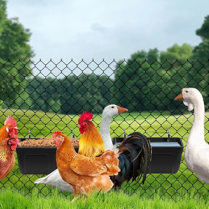 Hanging Chicken Feeder Trough and Goat Feeder, Sheep Deer Poultry Dogs Deers Gooses Duck Fence, 5 Quart Feeder Supplies Livestock Feeding Container Supplies Feeders Waterer Bucket, 3pack Black