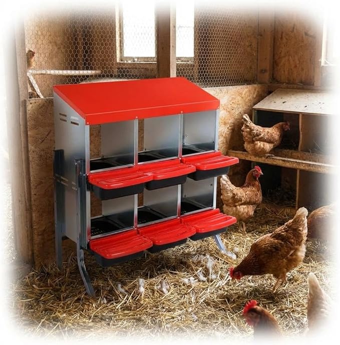 Wall-Mountable Galvanized Steel Chicken Nesting Boxes, 6/8Hole Metal Laying Box with Ventilated Design, Roll Away Egg Collection Tray, Weatherproof Hen Roosting Boxes for Coop