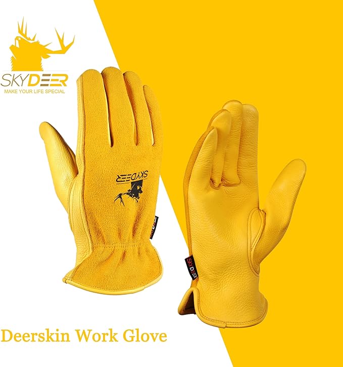 SKYDEER Full Grain Deerskin Leather Gloves for Men and Women, Extra Soft and Hands Protection, 3D Ergonomic Design (SD2210)