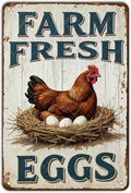 Funny Rooster Decor Vintage Farm Fresh Eggs Chicken Tin Sign for Chicken Coop Farm Garden Yard Decor 12x8 Inch