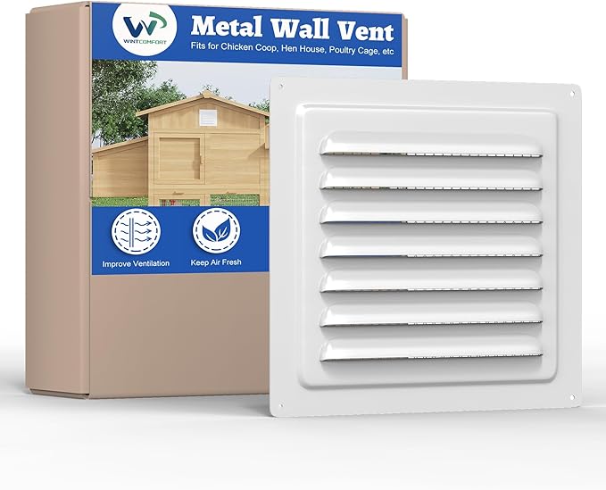 Chicken Coop Metal Wall Vent, 6" x 6" Metal Shed Vent with Built-in Screen for Anti-Debris, Louver Vent Grille for Chicken Coop, Hen House, Poultry Cage, Rabbit Hutch, White