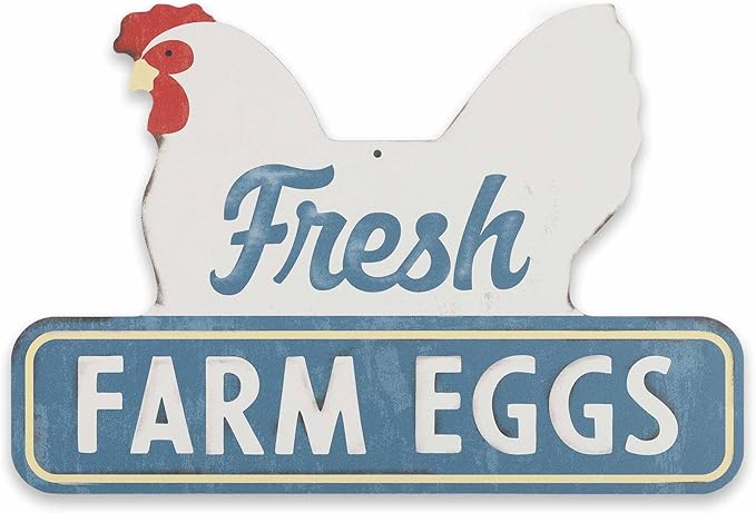 Fresh Farm Eggs Metal Sign - Vintage Farmhouse Kitchen Sign With Hen and Distressed Finish