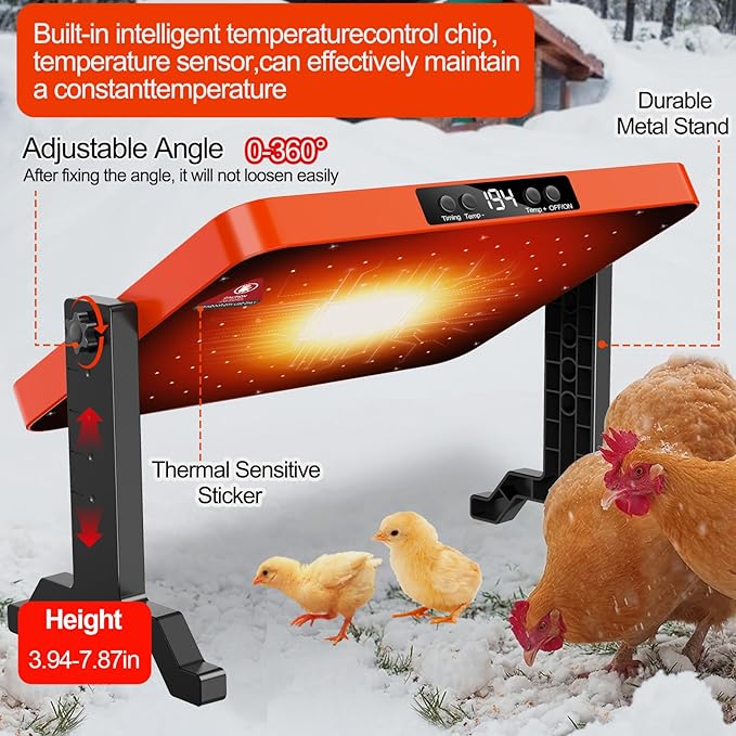 Chicken Brooder Heater,200 Watts Smart Chicken Coop Heater with Overheating Protection,Poultry Brooder for 24 Chicks with Timer & Temp Controllers,Large Egg Incubator with Heater,UL-Compliant