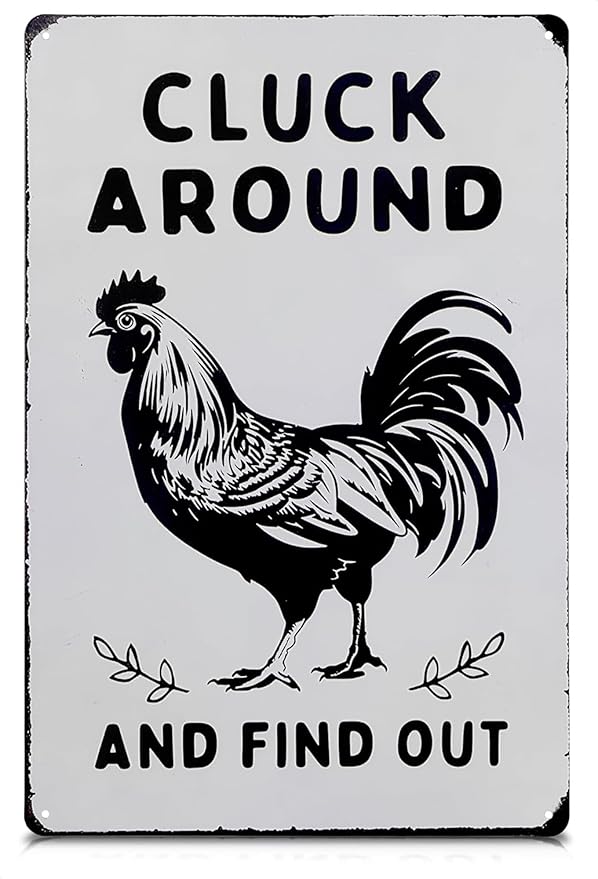 Humorous Chicken Coop Sign – 12 x 8 inch Rustic Tin Rooster Decor for Barn or Kitchen, Farmhouse Metal Sign, Country Farm Decorations Indoor or Outdoor
