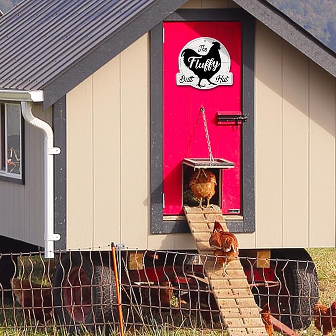 The Fluffy Butt Hut Signs,Chicken Coop Sign,Home Chicken Shed Decor (white)