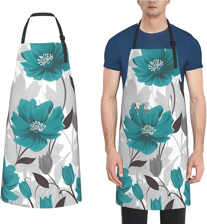 Aprons for Women with Pockets Waterproof Apron Adjustable Bib Turquoise Blue Gold Marble Apron Chef Apron