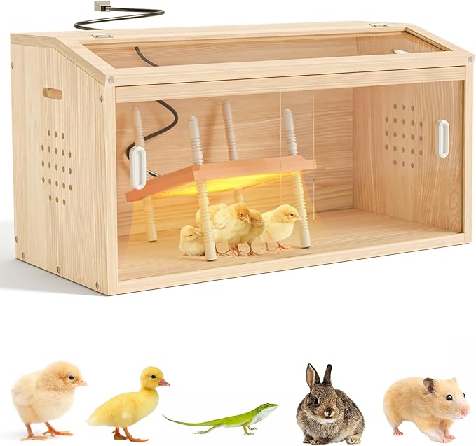 Brooder Box for Chicks Wooden Chick Brooder with Heat Lamp Large Brooder Plate for Baby Chicks, Ducks, Quails Birds