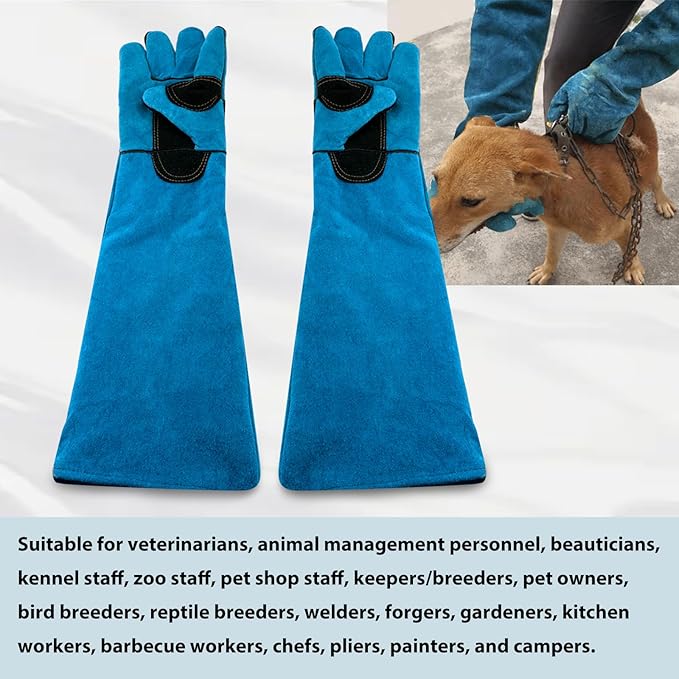 23.43inch Animal Handling Gloves, Animal Control Gloves Bite Resistant Snake Proof Cowhide Reinforced Leather Protection Dog Training Glove for Cats Scratch Reptiles Birds Falcon Grabbing