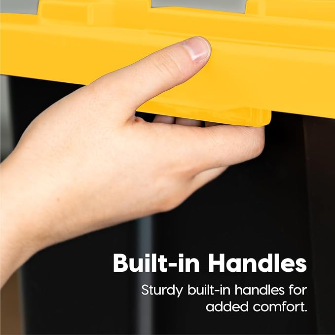 IRIS USA 4-Pack 27 Gallon Storage Bins with Lids |Made in USA| Heavy Duty Plastic Tote Containers for Truckbed Tool Box Organization, Large - Black/Yellow