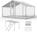 10x6.5FT Metal Chicken Coop, Dutch Door Chicken Run with Chicken Perch, Cover and Hardware Cloth, Walk in Duck Pen for Backyard Poultry and Pet Farming