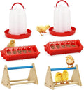 6 in 1 Chick Feeder and Waterer Kit with Wooden Perch,Baby Poultry Starter Set Includes 1.5L Chick Waterer Chicks Feeder Chick Perch for Small Poultry Chicks Ducks Quail Pigeons Birds
