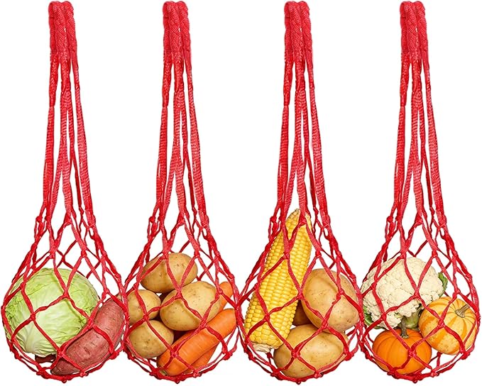 4Pcs Chicken Vegetable Hanging Feeder Chicken Coop Toys Reusable Vegetable String Bag Chickens Coop Accessories for Poultry Hens Ducks Goose