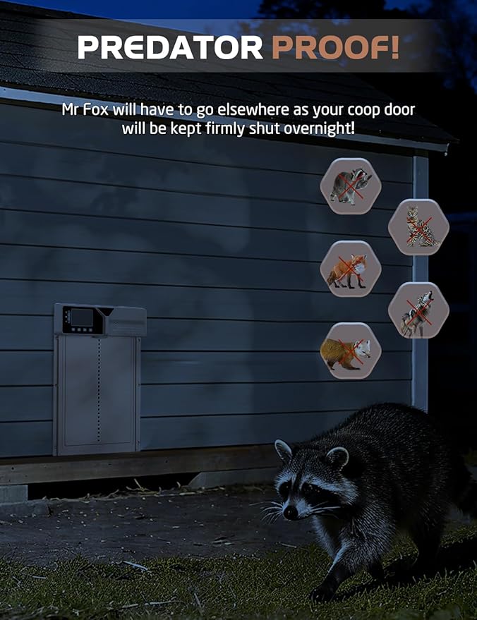 Upgraded Large Automatic Chicken Coop Door - Solar,Battery Powered Chicken Door Opener | Timer,Light Sensor,Remote,Manual Control | Anti-Pinch, Predator Proof All-Weather Resistance Coop Door