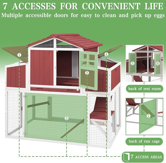 56.03" L 2-Story Chicken Coop with Run,Fir Wood Chicken House Hen House with 2 Large Nesting Boxes,Expandable Poultry Cage for 2-4 Chicken with 4 Perching Bars,Pull-Out Tray,Ramps,RED
