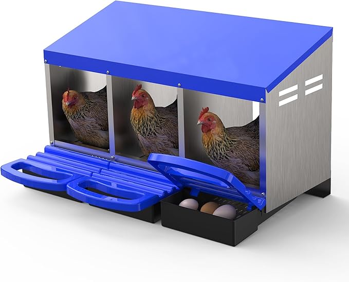 Metal Chicken Nesting Box with Easy-Collect Tray & Lid – 3/4/2x2 Compartment Heavy Duty Roll Away Nesting Boxes for Chickens, Wall Mount or Freestanding, Galvanized Steel Hen Laying Box for Coop