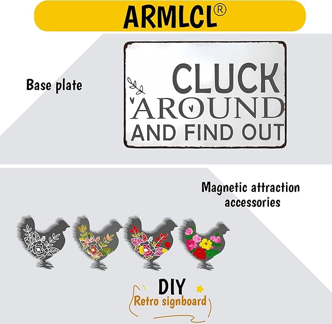 Funny DIY Magnetic Attraction Design,Vintage Chicken Decor Metal Sign, Funny Farmhouse Kitchen Wall Art, Unique Home Decor Gifts for Women, Farmhouse Style Enthusiasts, Retro Chicken Coop Accessories,8*12 Inch (Light Grey)