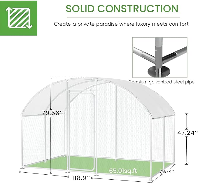 Large Metal Chicken Run, Chicken Coop with Lockable Door Round Shape Walk-in Chicken Hen House with Waterproof & Anti-UV Cover for Duck Rabbit Habitat Cage Outdoor Poultry Cage for Yard Farm