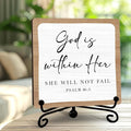 Religious Gifts for Women, 5 Inch Rustic Bible Verse Decor, Inspirational Wooden Plaques for Home Office, God Is Within Her She Will Not Fail Sign - A11