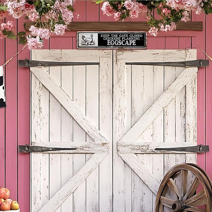 Hen House Decor, Keep the Gate Closed Chicken Sign, 15.8x4 inches, Funny Metal Tin Signs for Farm, Cute Hens Fence Sign, Fresh Egg Decor, Aluminum Metal Tin Signs, Chicken Lover Gift