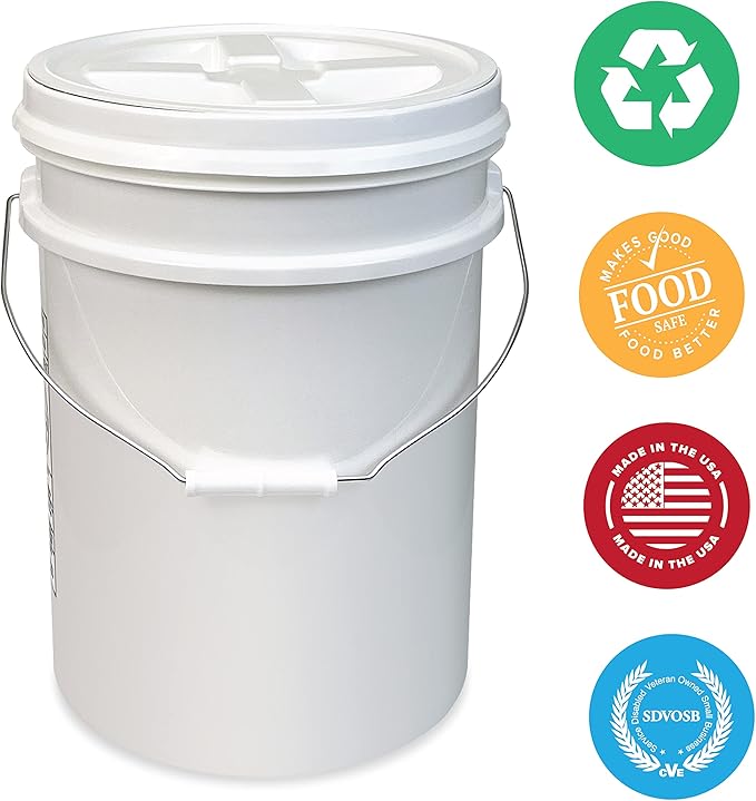 ePackageSupply Premium 5 Gallon Food Grade Plastic Pail with Gamma Seal Lid | Made in USA | BPA-Free | Heavy-Duty 90 Mil | Airtight Stackable Container, 24 Count