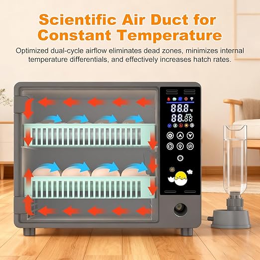 24 Egg Incubator, Automatic Egg Turner Hatching Machine with Candling Light Auto Water & Automatic Temperature & Humidity Control | Adjustable Egg Tray for Chicken Duck Quail Pigeon