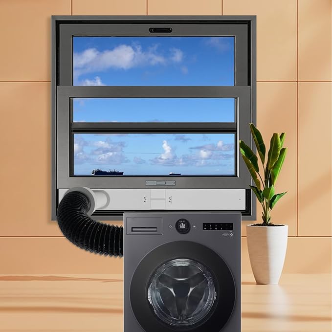 Dryer Vent Window Vent Kit with 4" Hose, Adjustable Window Vent Kit with 4 Inch 5FT Dryer Vent Hose and 4", 5'' Couplers For dryer, HVAC Ducts, Ducted Fans, Portable AC Or Dryers in Homes, Grow Tents