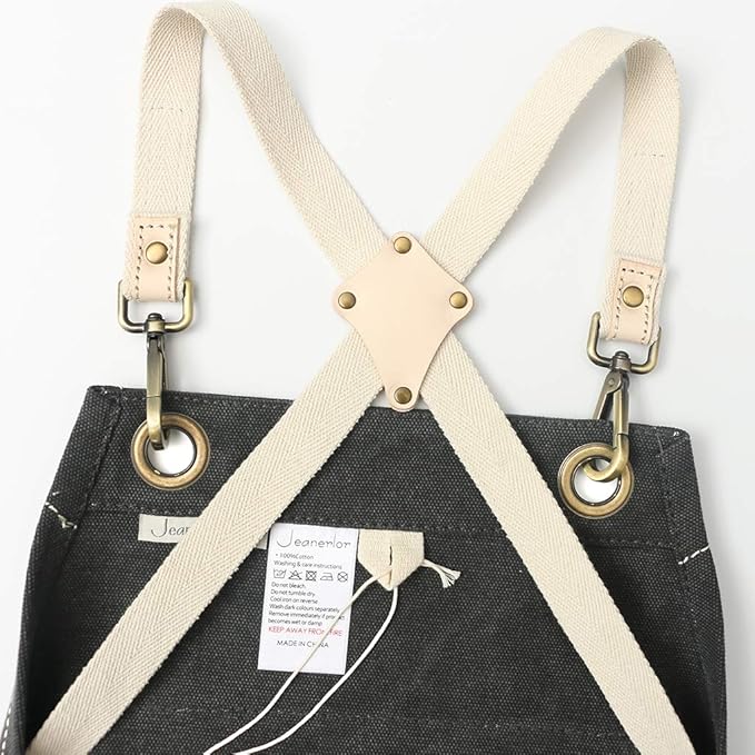 Jeanerlor - 16oz Water-Resistant Work Aprons for Women and Men Canvas Tool Apron with Pockets Adjustable S to XXXL