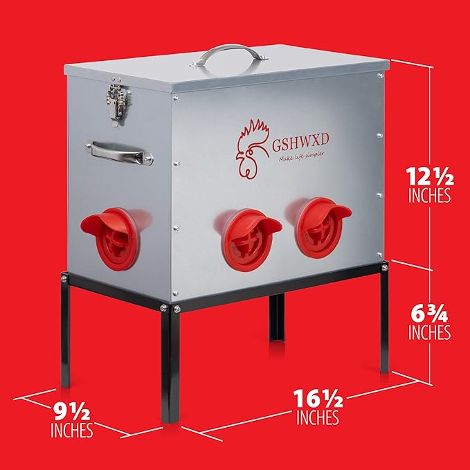 Automatic Chicken Feeder - 40 lb Capacity 6 Port Large Metal Chicken Feeders - with Locking Lid and Legs