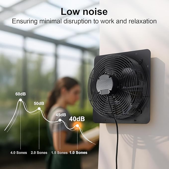 GROWNEER 12 Inch Shutter Exhaust Fan with Temperature Humidity Controller, 1200 CFM Remote Control Vent Fan, 10-Speed Adjustable Wall Mount Attic Fan for Greenhouses Garages Sheds