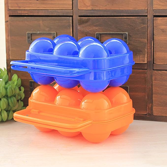 Pack of 3 Plastic Portable Camping Egg Carrier With D Buckle - 6 Eggs Capacity, Kitchen Storage Box, Tray Carriage Dispenser for Refrigerator