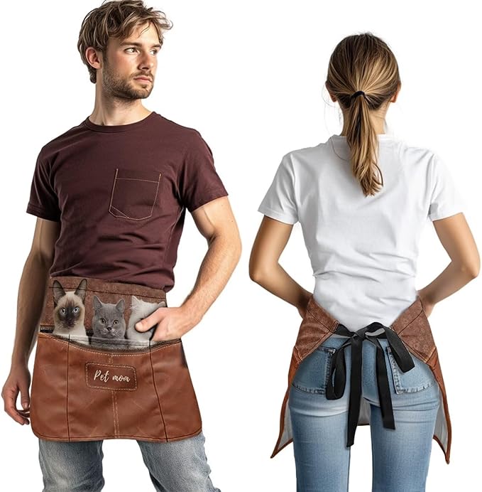 Waist Apron with 3 Pockets Waterproof 13 Inch Short Half Waist Aprons Women Men Server Aprons Waitress Waiter Apron
