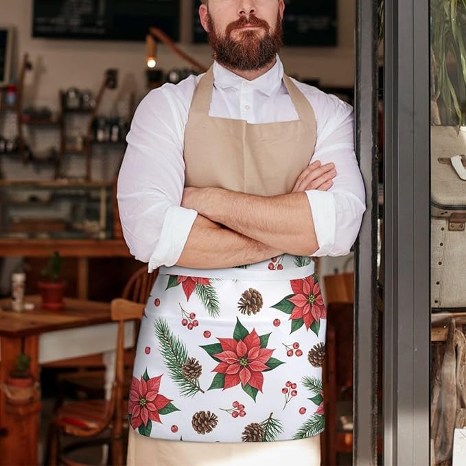 Short Aprons for Servers Unisex Chef Works Waitress Apron with 3 Pockets