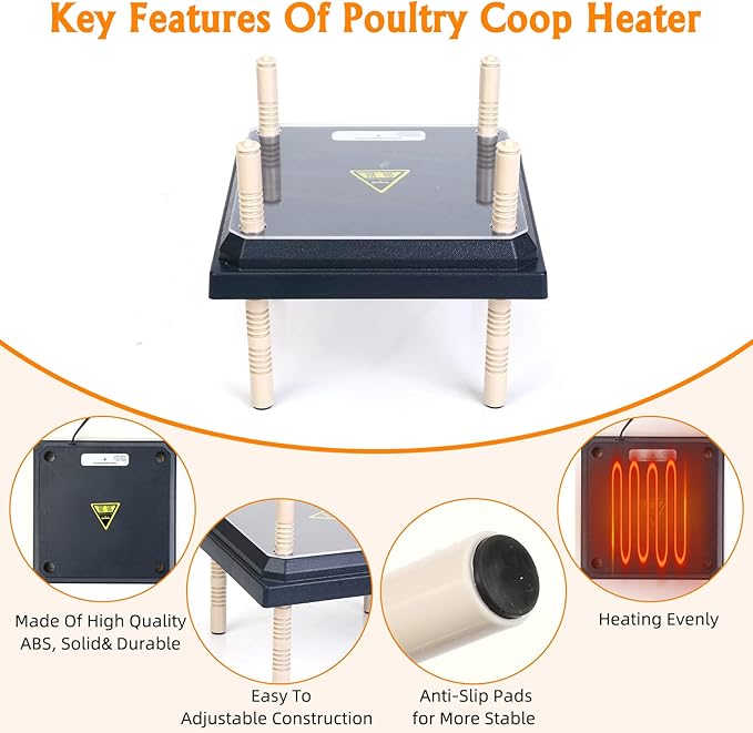 Brooder Heater for Chicks: Chick Brooder Heating Plate with Easy- Cleaning Plate Poultry Coop Heater Chicks Warmer 12" x 12" for 20 Chicks Adjustable Height Brooding Heater 22 Watts