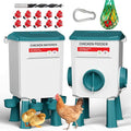 Chicken Feeder and Waterer Set, 3 Gallon/26.5 Pounds, Automatic Chicken Feeders and Chicken Waterer, Detachable for Chick, Duck & Quail Coop Use, Outdoor Farm & Backyard (Upgraded)