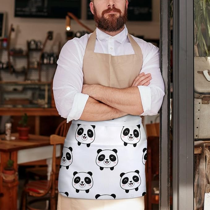 Unisex Apron for Cooking Server Waitress Half Waist Apron with 3 Pockets