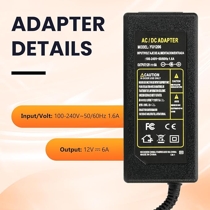 12V AC/DC Adapter for Onsju 18 Egg Incubator with Automatic Egg Turning Temperature and Humidity Control, Incubators Power Supply Cord Charger