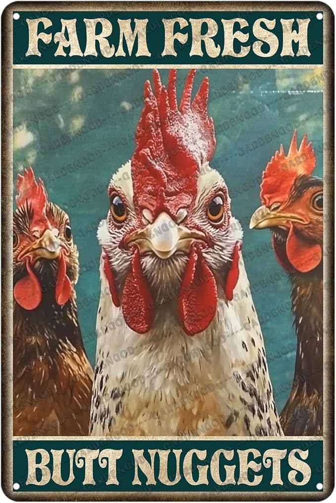 Rustic Metal Tin Sign Chicken Farm Fresh Butt Nuggets Wall Art Retro Plaque For Kitchen Bar Farmhouse Iron Painting 12x8 Inch