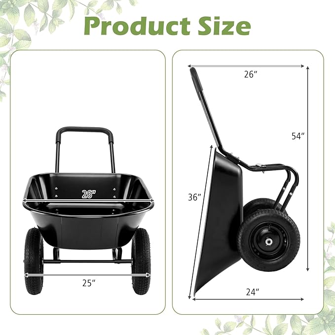 IRONMAX Dual-Wheel Wheelbarrow, Heavy Duty Wheel Barrel with All-Terrain Wheels, 330 LBS Utility Yard Cart with Built-in Stand, Outdoor Gardening Carts for Lawn, Farm, Planting (Black)