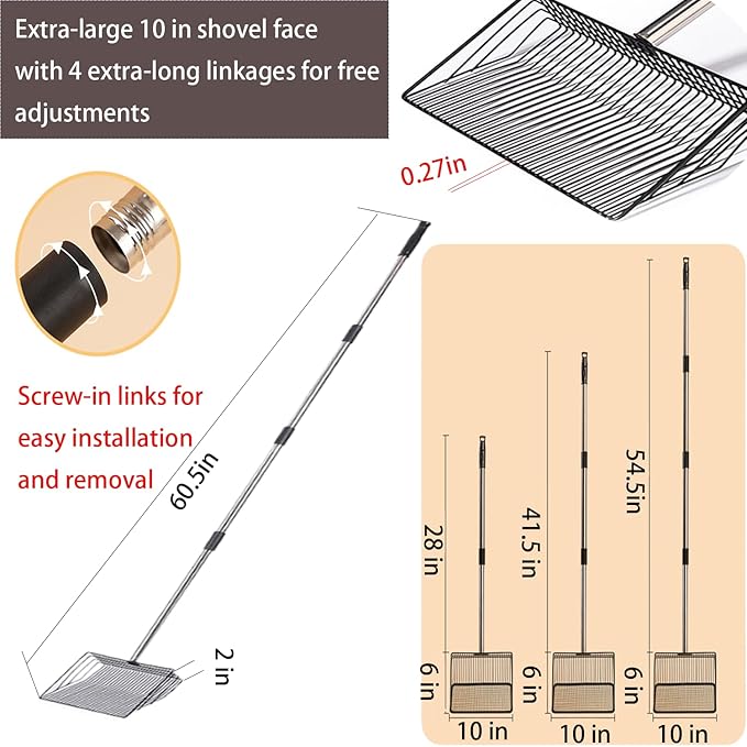 10 in Large Chicken Poop Scooper,4-in-1 Stainless Steel Handle, Adjustable Chicken Coop Accessories, Suitable for Chicken Coop Cleaning Cat Litter Other Heavy Duty Poop Scoop (Large)