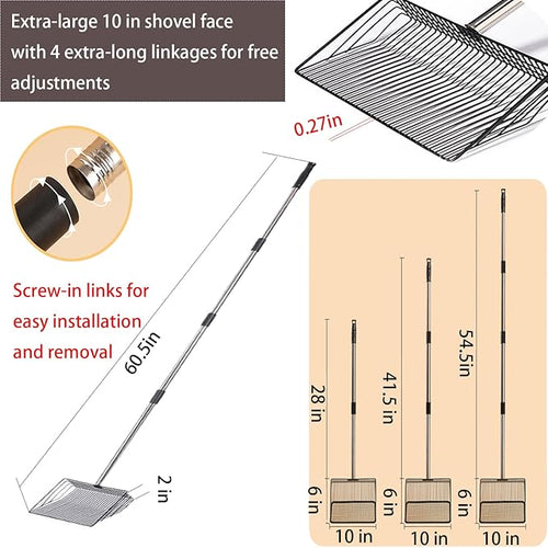 10 in Large Chicken Poop Scooper,4-in-1 Stainless Steel Handle, Adjustable Chicken Coop Accessories, Suitable for Chicken Coop Cleaning Cat Litter Other Heavy Duty Poop Scoop (Large)