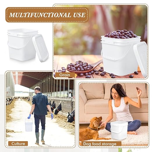 Mumufy 3 Pcs 3.5 Gallon Square Food Grade Bucket with Lid Square Bucket Pail Plastic Handles for Long Term Food Storage, Camping, Fishing, Home Organization Easy Stack and Store (White)